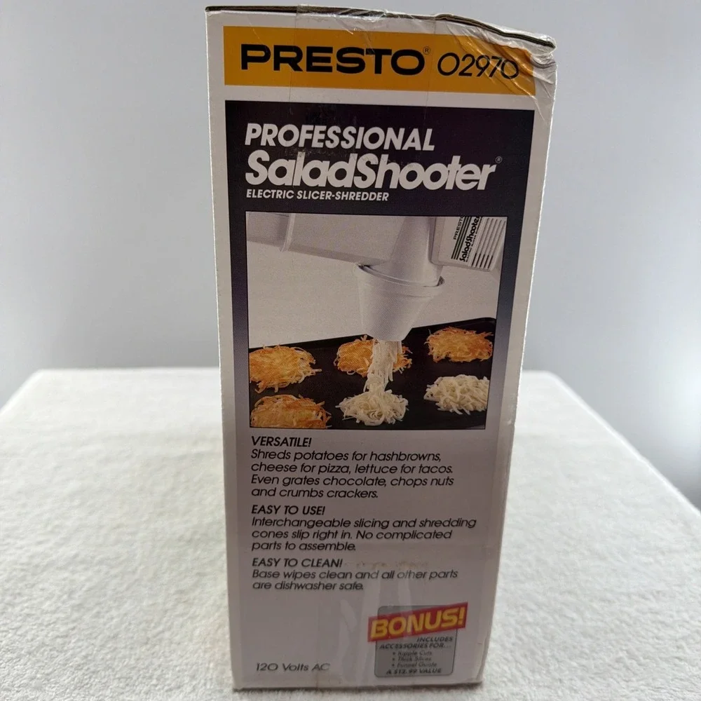 Presto Professional Salad Shooter Model 02970 White Electric Slicer Shredder NEW